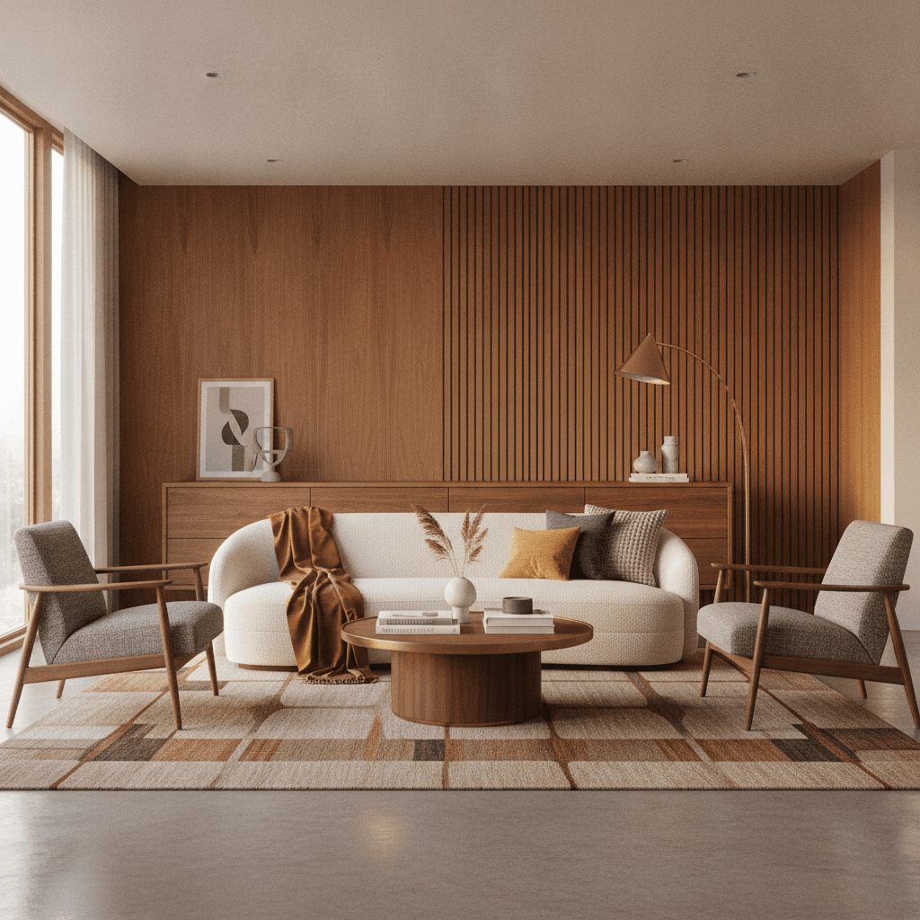 AI-designed living room with real, shoppable furniture — a MeltFlex alternative
