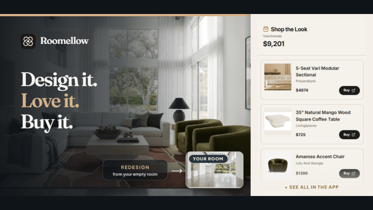 Roomellow AI room design — now on iPhone and Android