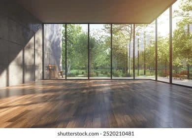 A minimalist living room before a modern makeover, featuring light-colored walls, a simple sofa, a basic coffee table, and an empty fireplace.