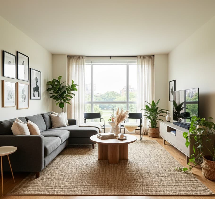 Good example: wide-angle room photo with full floor, walls, and natural light