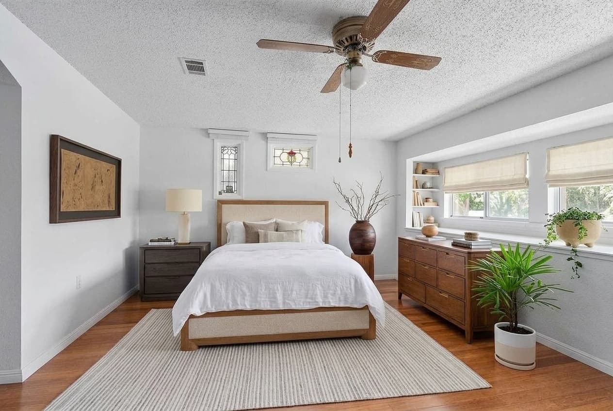 Organic-Modern Wood Panel Bed & Linen Bedroom Makeover - Roomellow