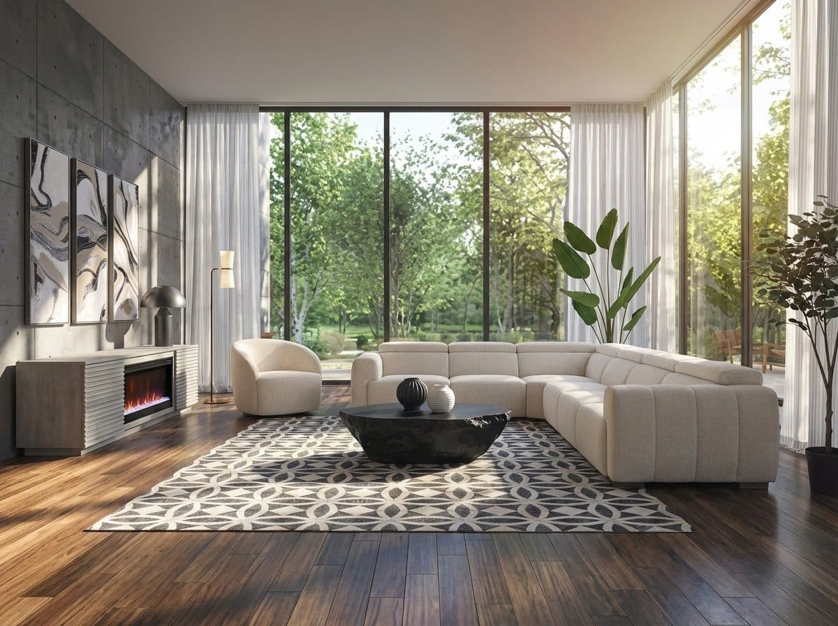 How to Arrange Modern Living Room Furniture: Concrete & Sandstone - Roomellow